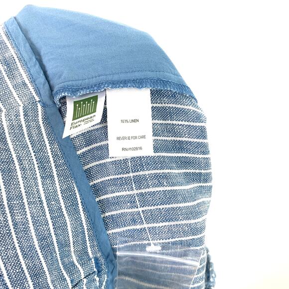 NWT Garnet Hill Straight-Leg 100% Linen Trouser Pant Sky Mini Stripe Size 10 - Picture 6 of 6